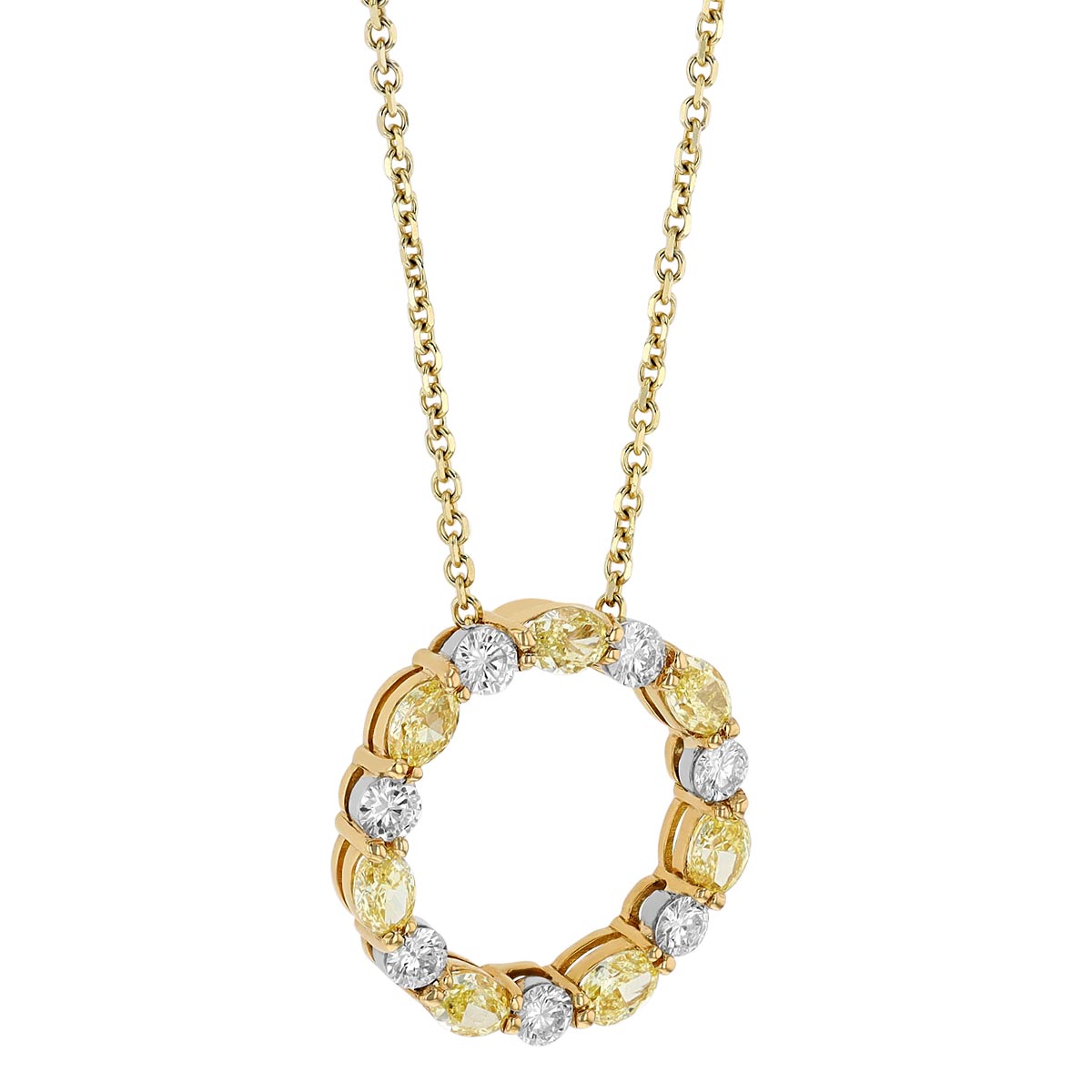 J.B. Star Fancy Yellow & White Diamond Open Circle Pendant in Yellow Gold, 18