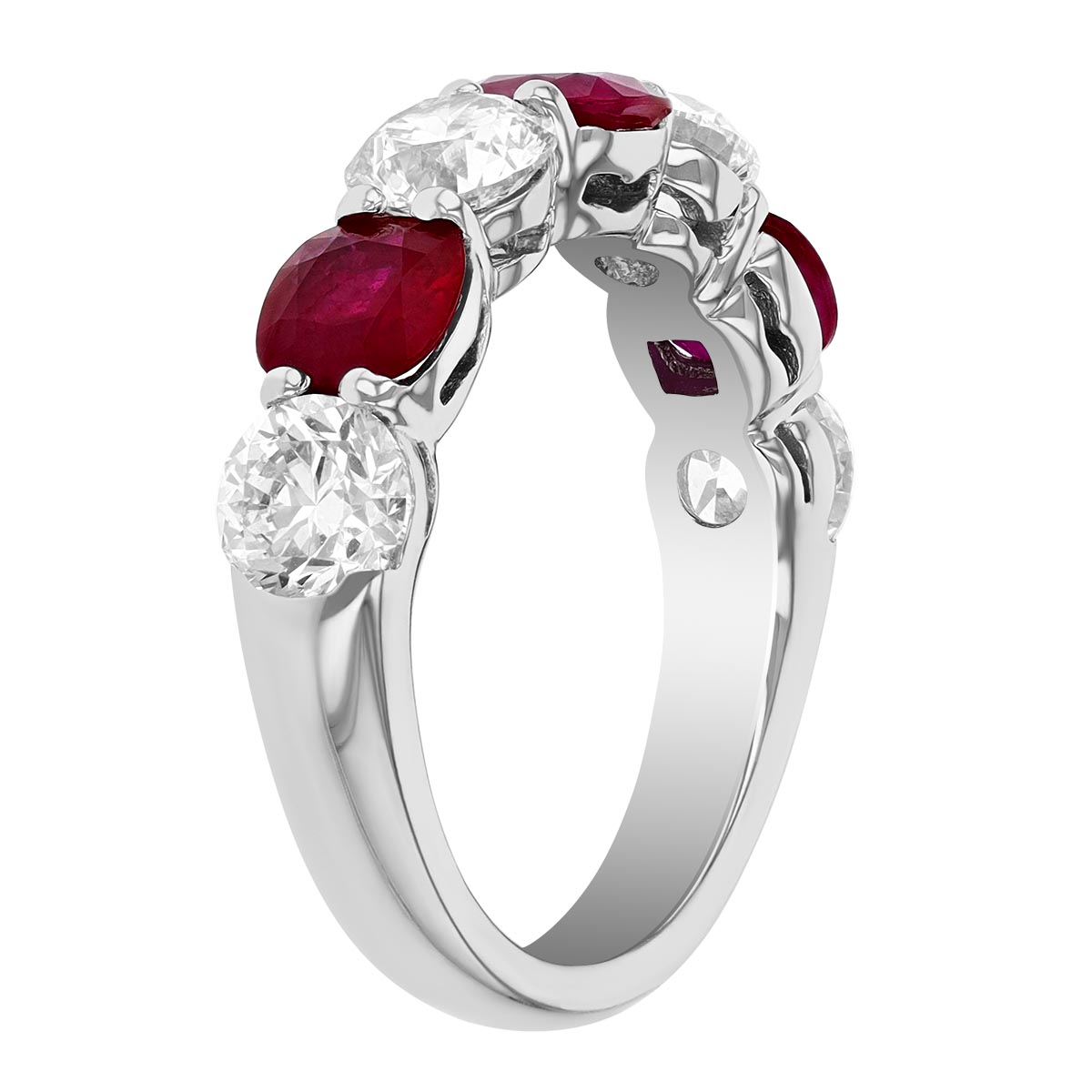 J.B. Star Cushion Ruby & Round Diamond Ring in Platinum