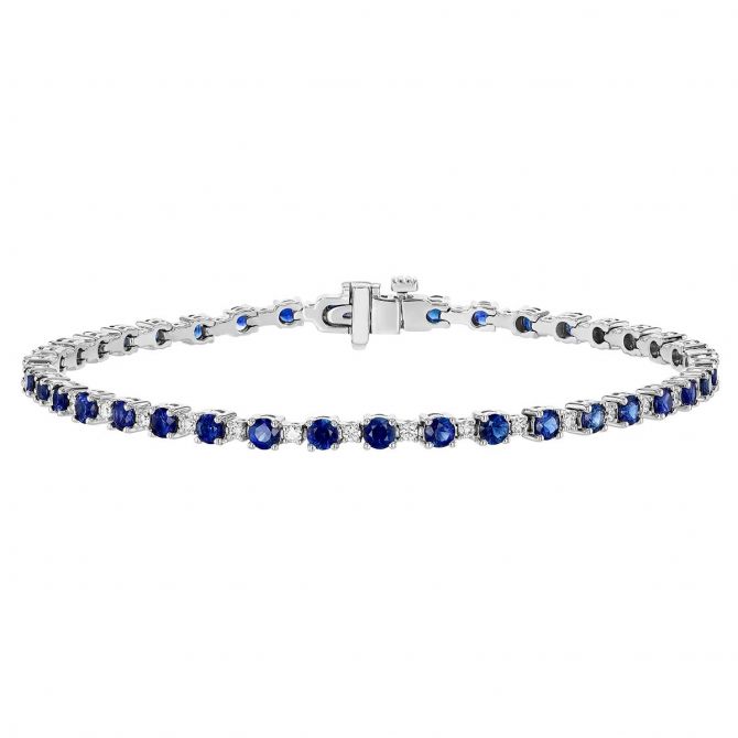 Sapphire & Diamond Alternating Tennis Bracelet in White Gold, 7", 4.65 tw