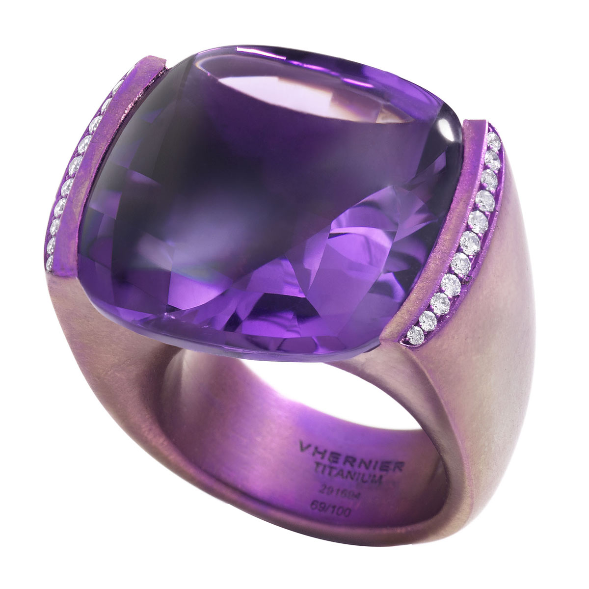 Tungsten ring filled with Amethyst and Muonionalusta meteorite | Decazi
