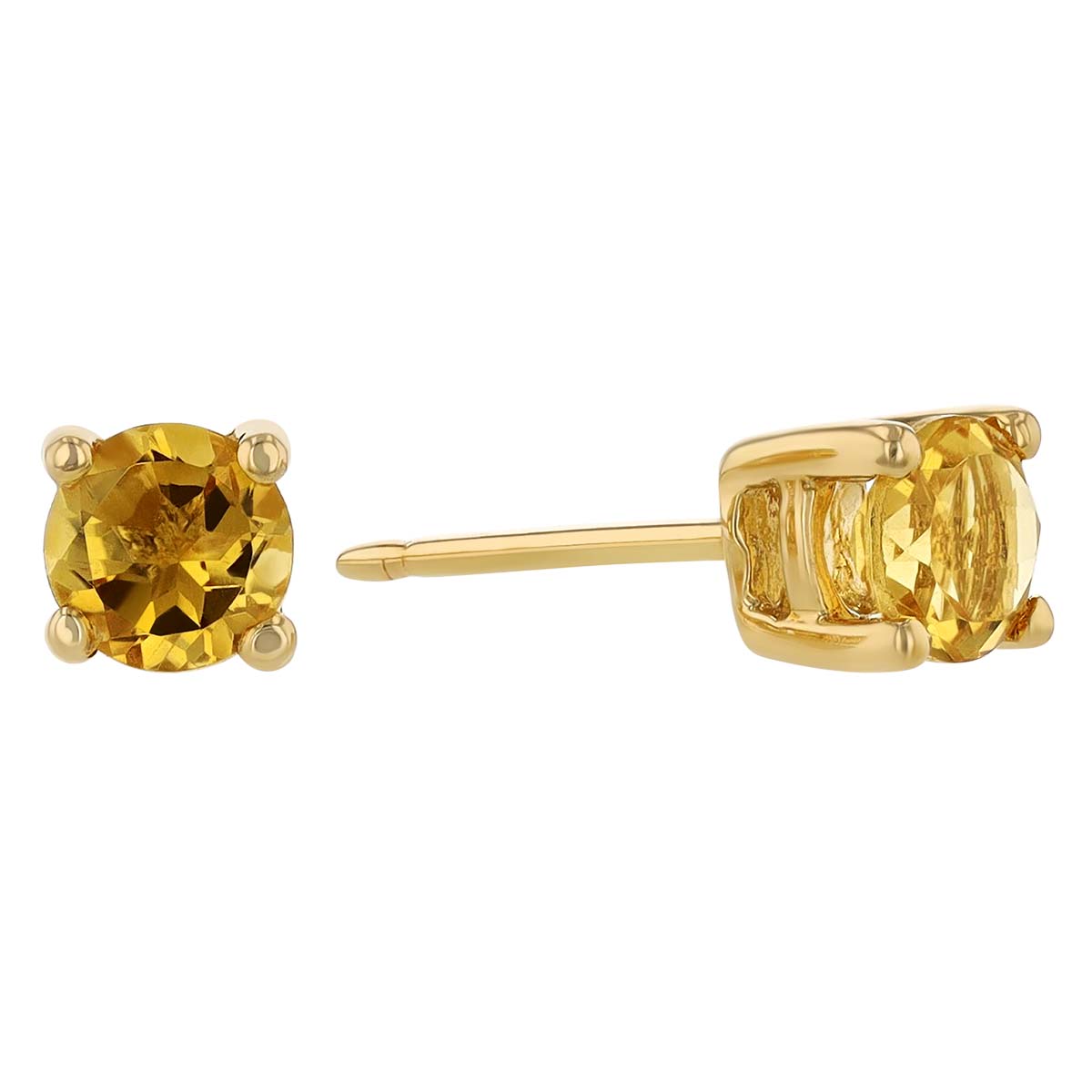 Round Citrine Stud Earrings in Yellow Gold