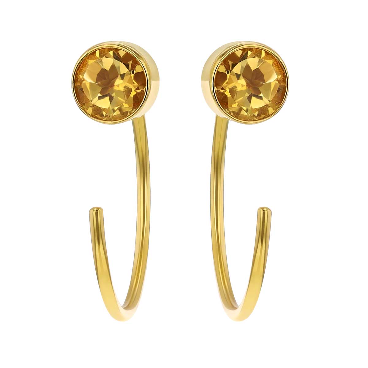 Citrine Bezel Set Threader Reverse Hoop Earrings in Yellow Gold