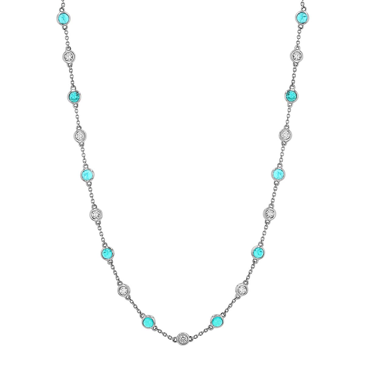 Omi Prive Paraiba Tourmaline Cabochon & Diamond Alternating Station Necklace in Platinum, 16