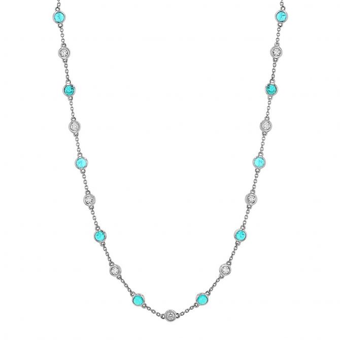 Omi Prive Paraiba Tourmaline Cabochon & Diamond Alternating Station Necklace in Platinum, 16"