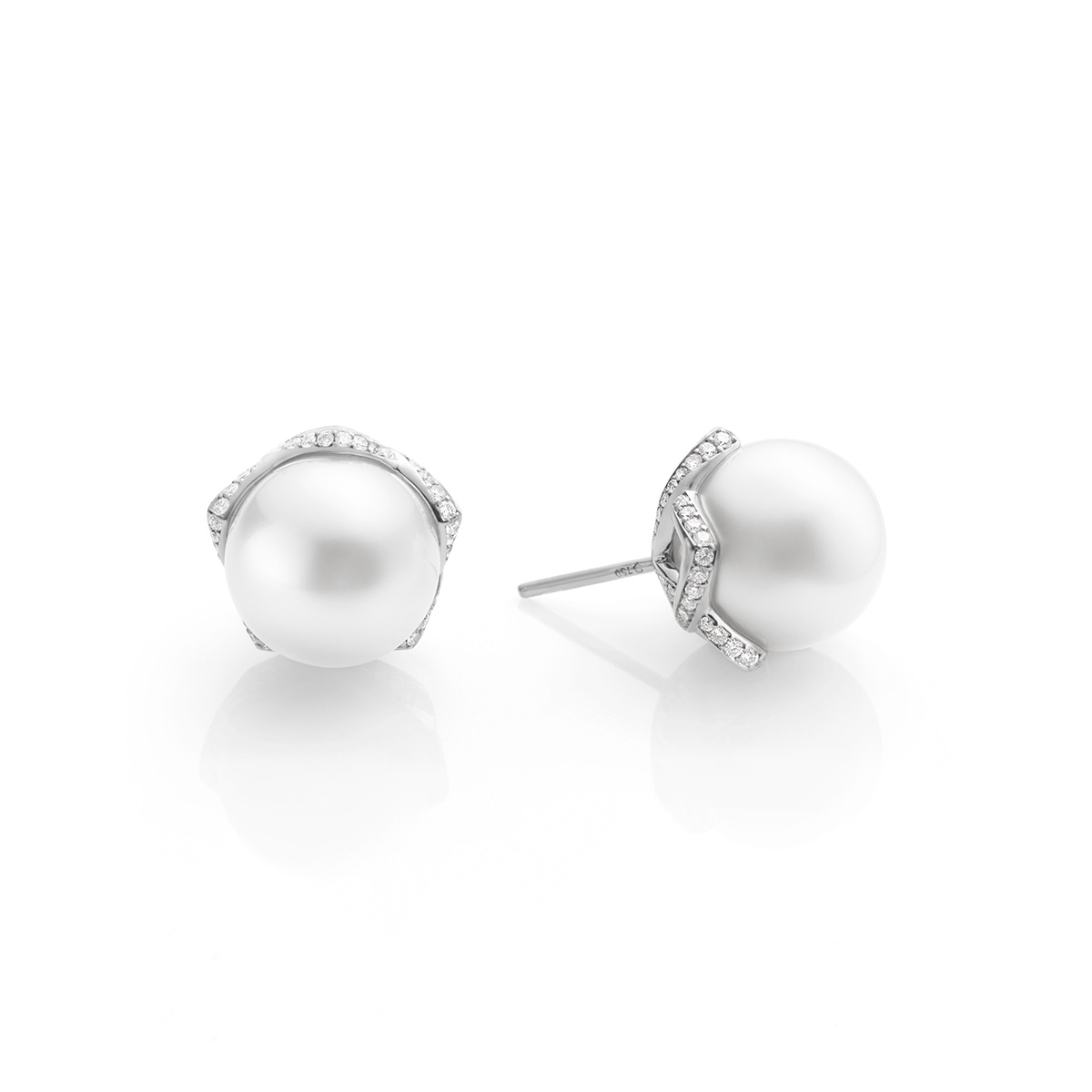 Mikimoto South Sea Cultured Pearl & Diamond Pointed Basket Stud Earrings in White Gold