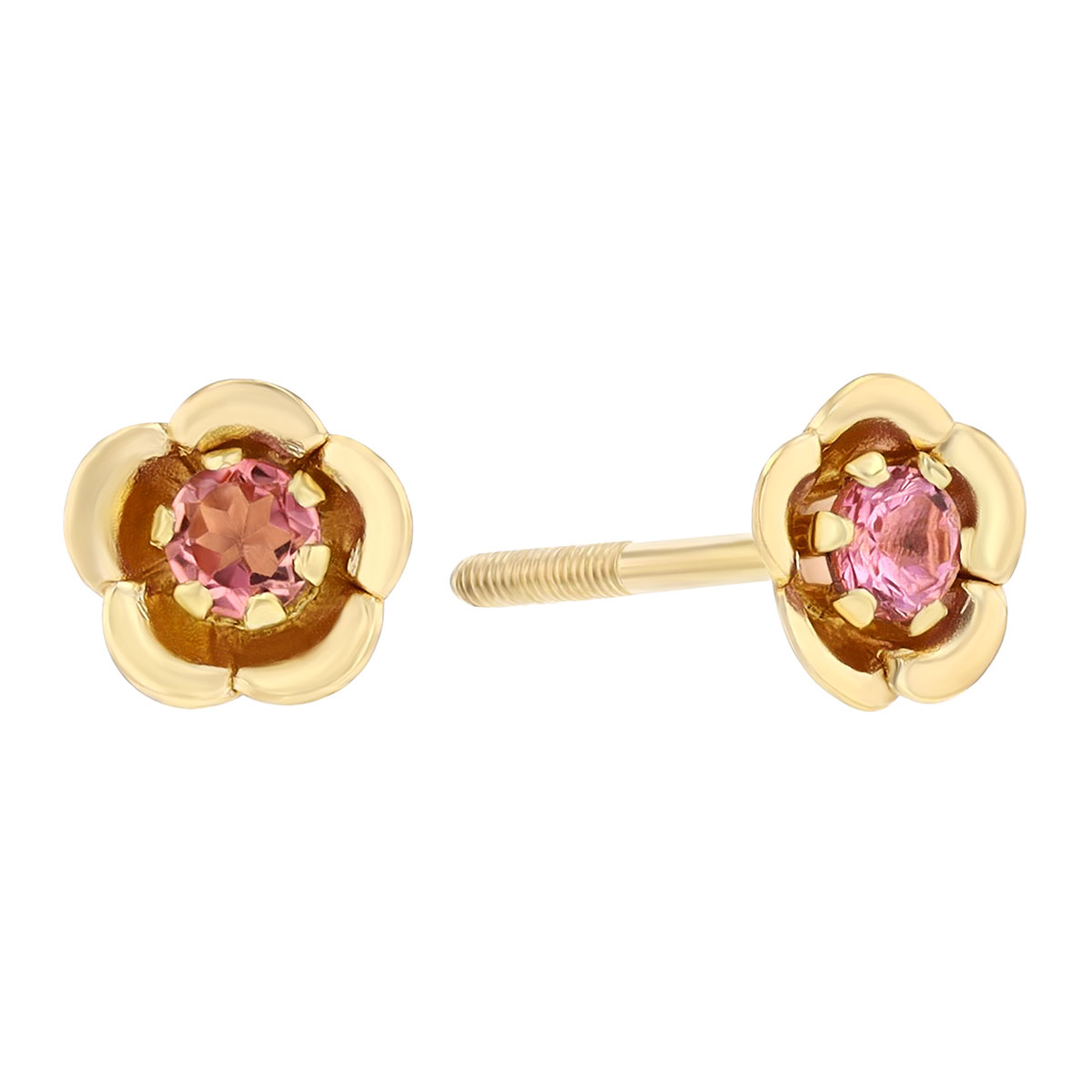 Children's Tourmaline Flower Stud Earrings in Yellow Gold