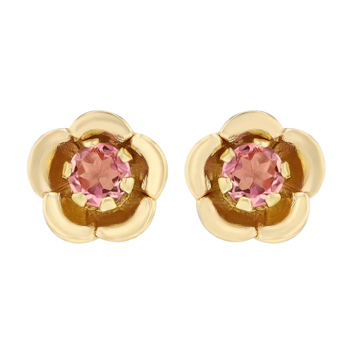 Children's Tourmaline Flower Stud Earrings in Yellow Gold