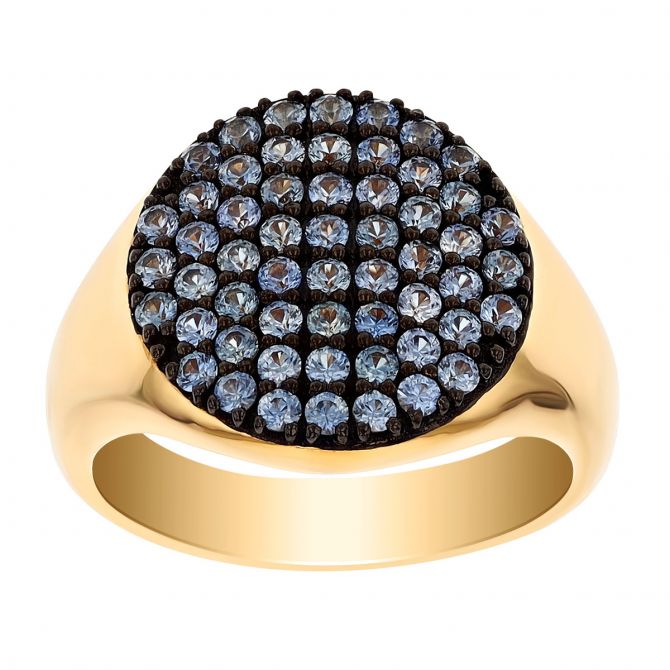 Phillips House Denim Infinity Sapphire Pavé Signet Ring in Yellow Gold & Black Rhodium