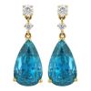 Pear Shaped Zircon & Diamond Drop Earrings in Yellow Gold