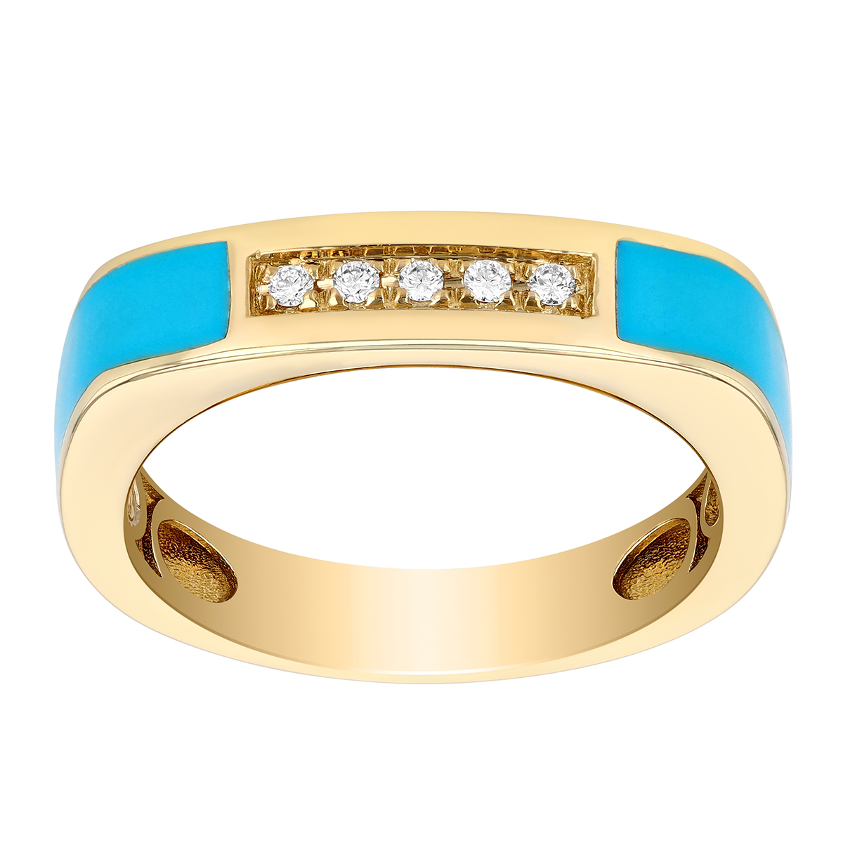Blue Enamel & Diamond Soft Square Band Ring in Yellow Gold
