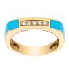 Blue Enamel & Diamond Soft Square Band Ring in Yellow Gold