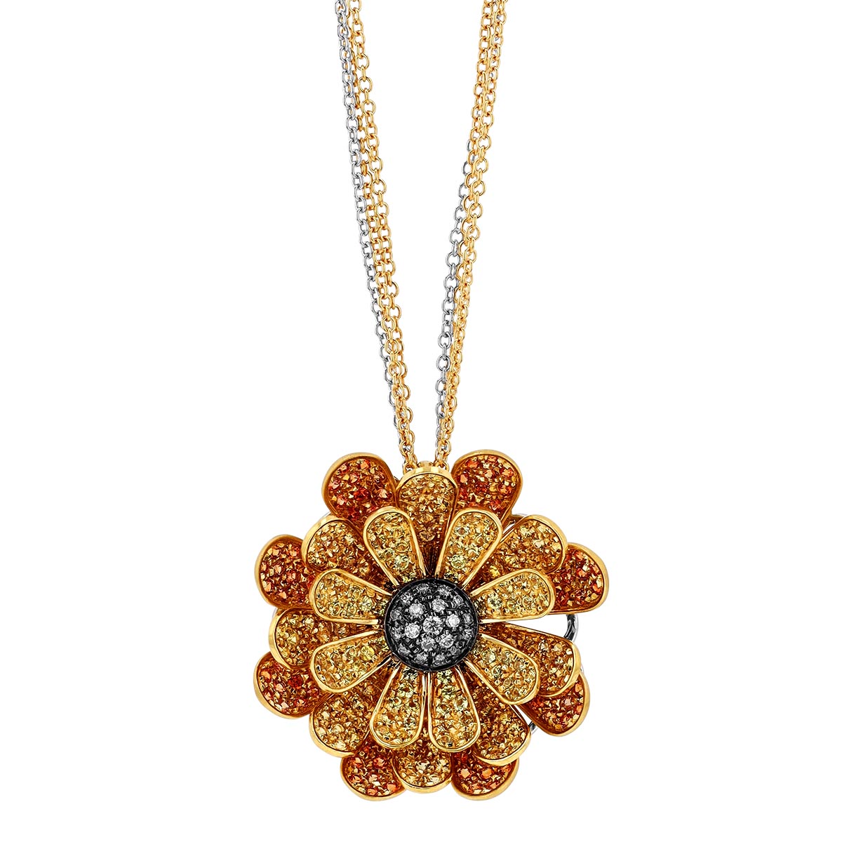 Roberto Coin Yellow & Orange Sapphire & Diamond Flower Pendant in Yellow Gold & Black Rhodium, 20