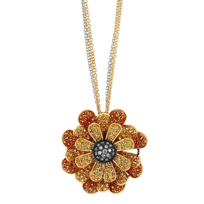 Roberto Coin Yellow & Orange Sapphire & Diamond Flower Pendant in Yellow Gold & Black Rhodium, 20"