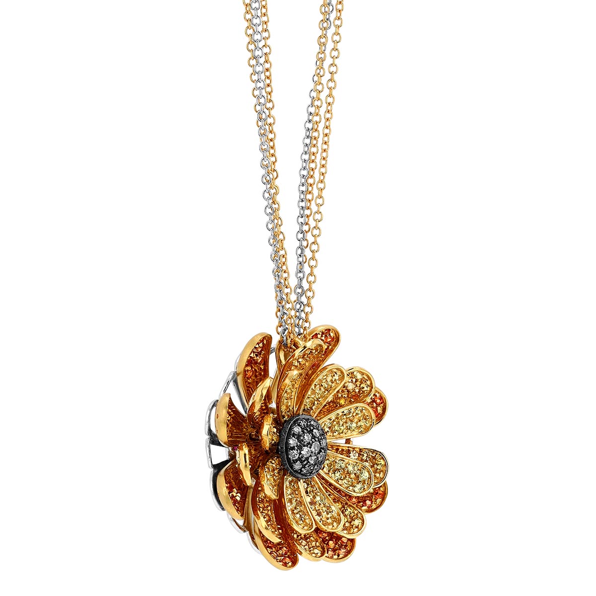 Roberto Coin Yellow & Orange Sapphire & Diamond Flower Pendant in Yellow Gold & Black Rhodium, 20