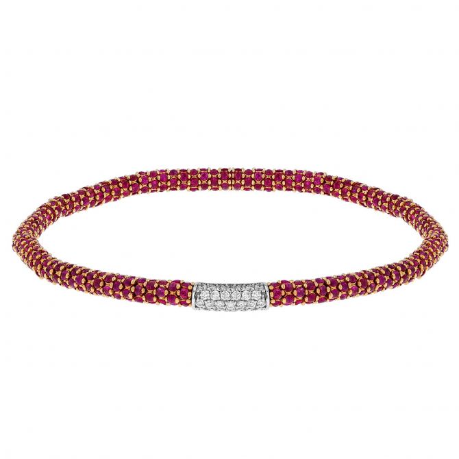 Demeglio Ruby & Diamond Pavé Stretch Bracelet in Yellow & White Gold