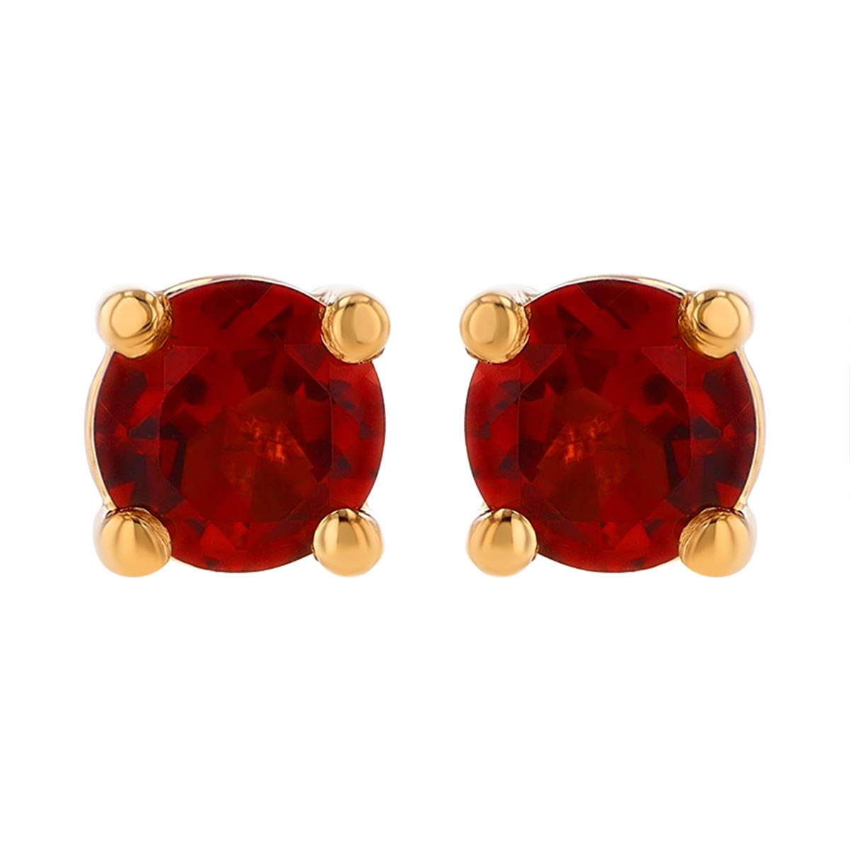 Round Garnet Stud Earrings in Yellow Gold