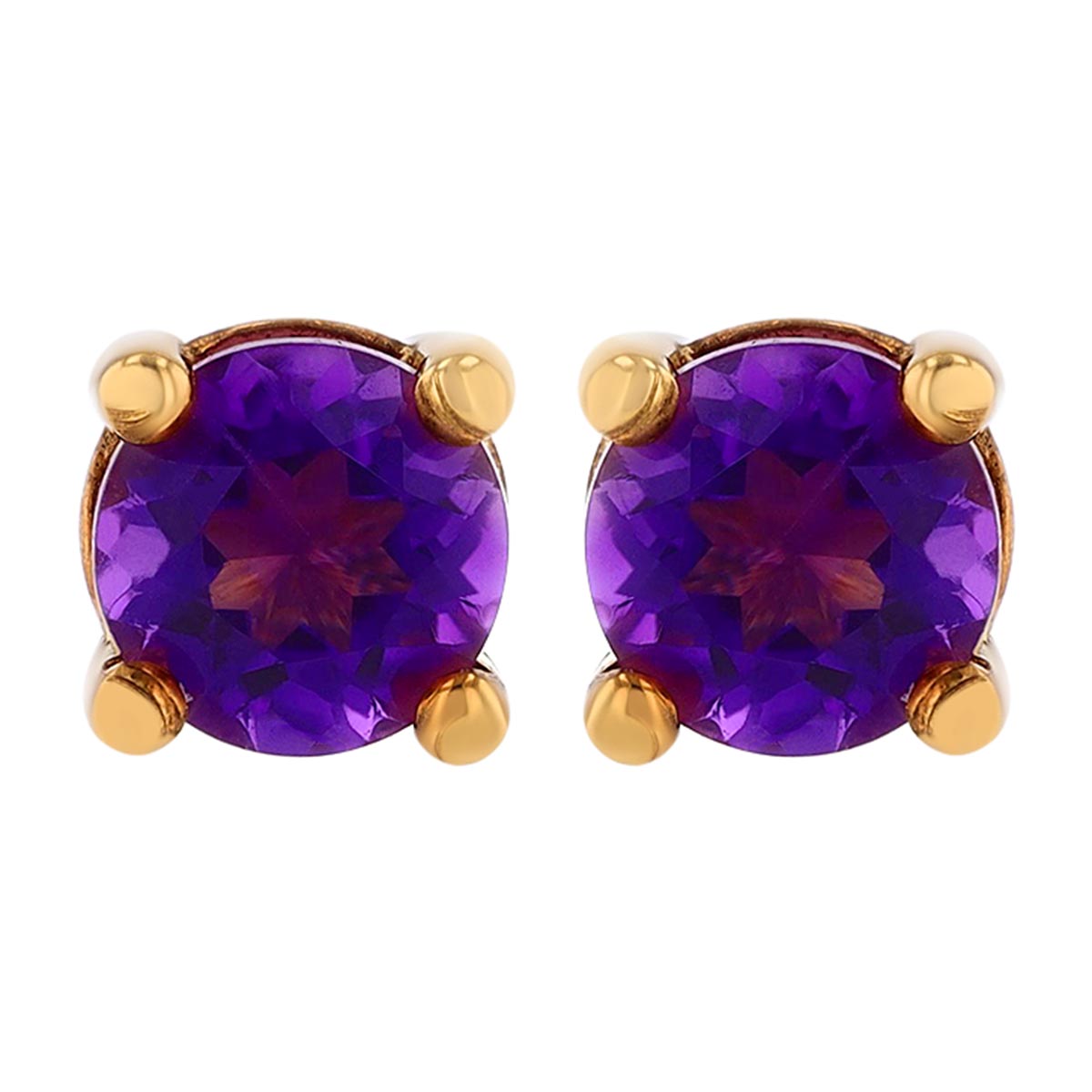 Round Amethyst Stud Earrings in Yellow Gold