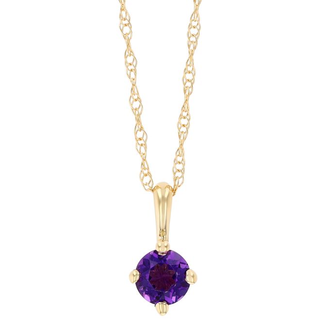 Round Amethyst Solitaire Pendant in Yellow Gold, 18"