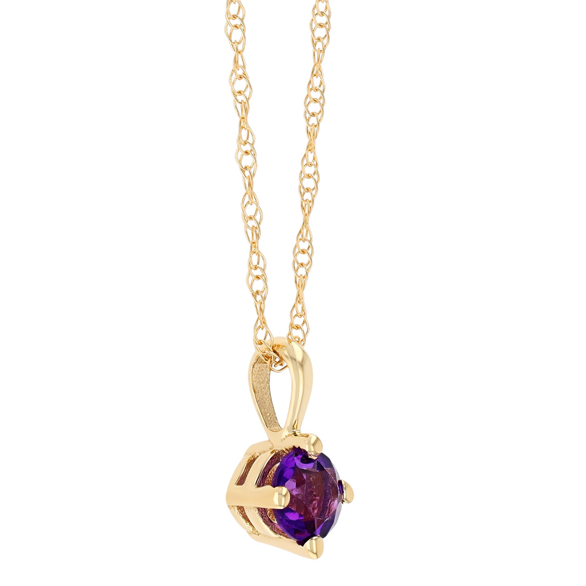 Round Amethyst Solitaire Pendant in Yellow Gold, 18