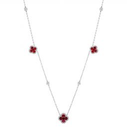 Sapphire & Diamond Clover Cluster Station Necklace in White Gold