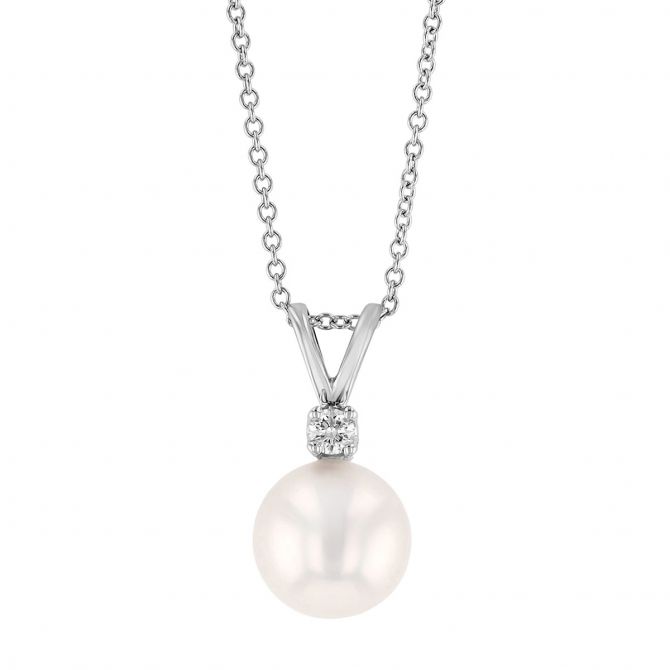 TARA Pearls Akoya Cultured Pearl & Diamond Pendant in White Gold, 18", 8-8.5 mm