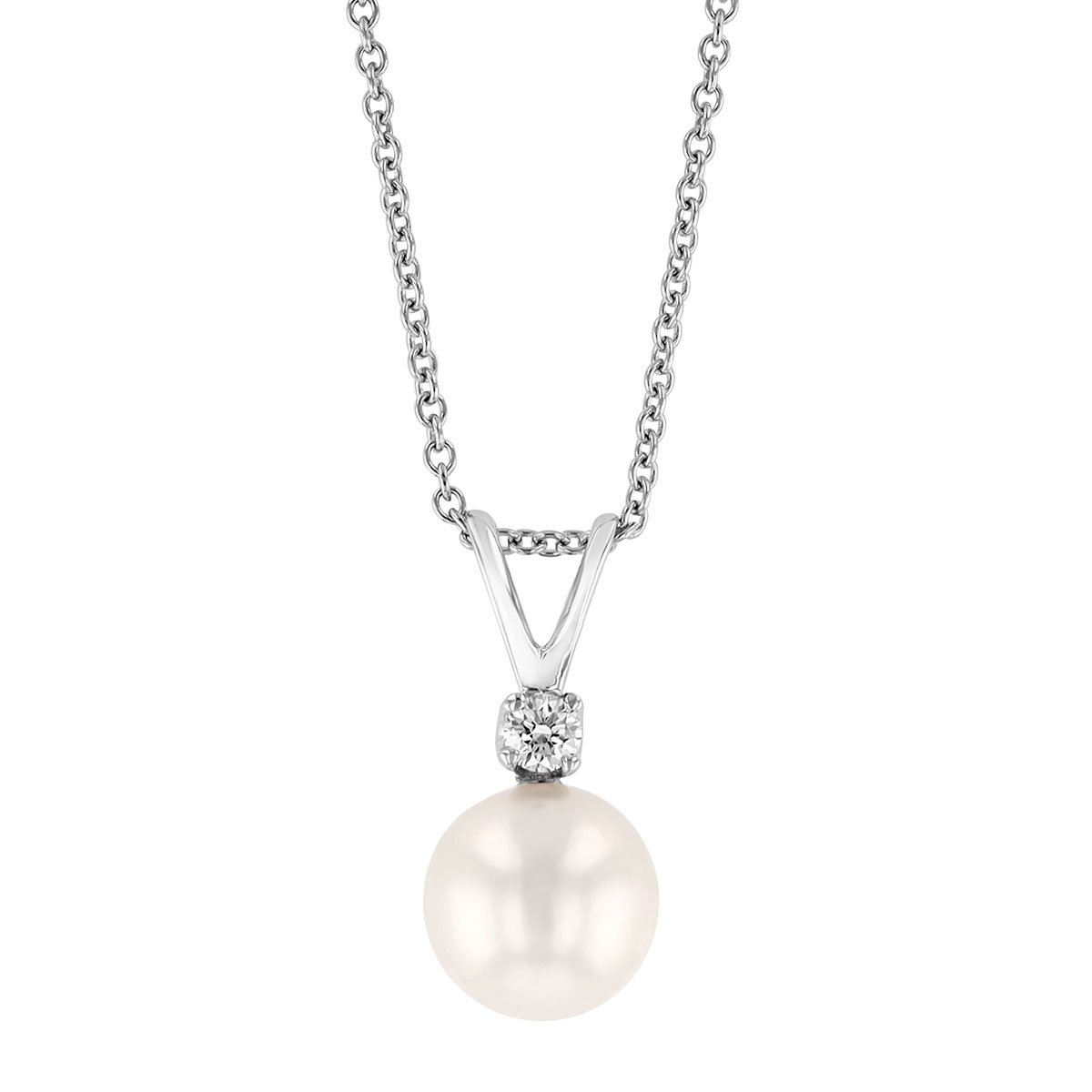 TARA Pearls Akoya Single Cultured Pearl & Diamond Pendant in White Gold, 18
