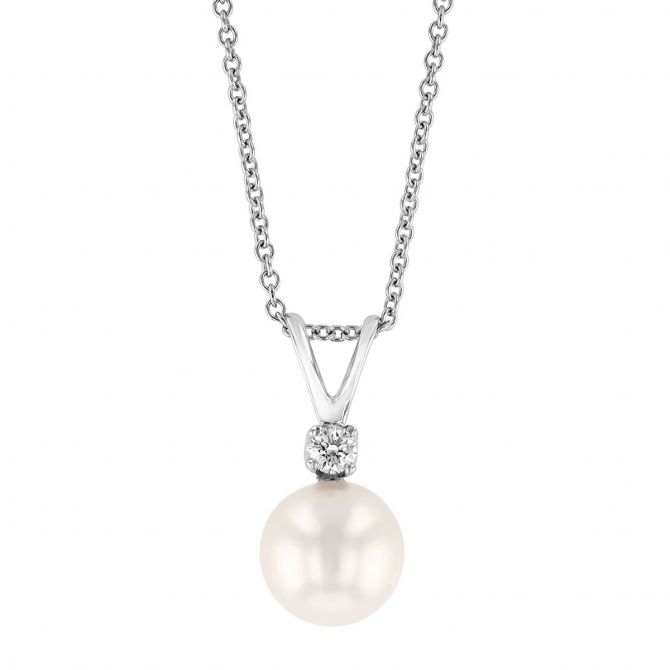 TARA Pearls Akoya Single Cultured Pearl & Diamond Pendant in White Gold, 18", 7 mm