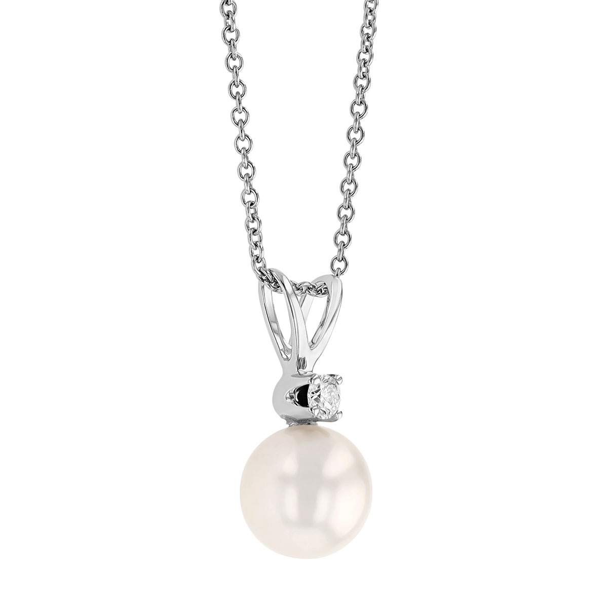 TARA Pearls Akoya Single Cultured Pearl & Diamond Pendant in White Gold, 18