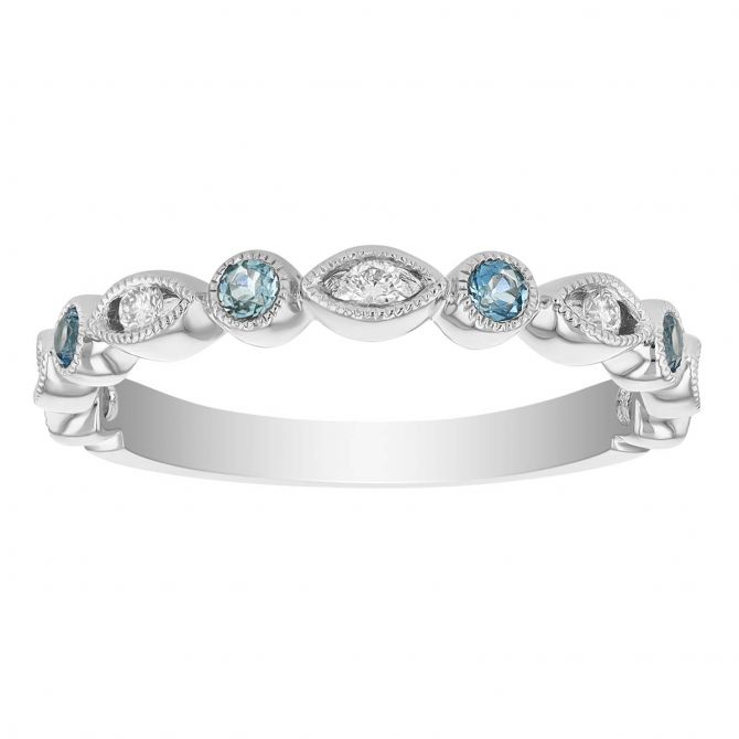 Topaz & Diamond Round & Navette Alternating Patterned Ring in White Gold