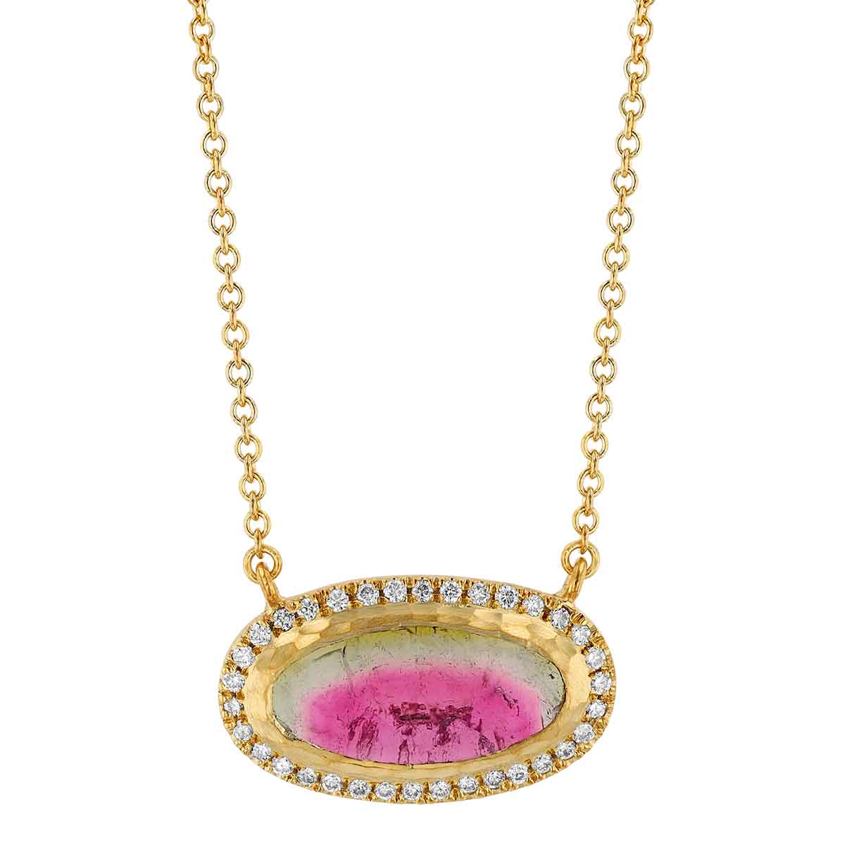 Marika Multicolored Tourmaline & Diamond Oval Pendant in Yellow Gold, 17
