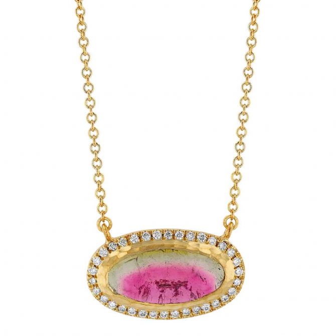 Marika Multicolored Tourmaline & Diamond Oval Pendant in Yellow Gold, 17"