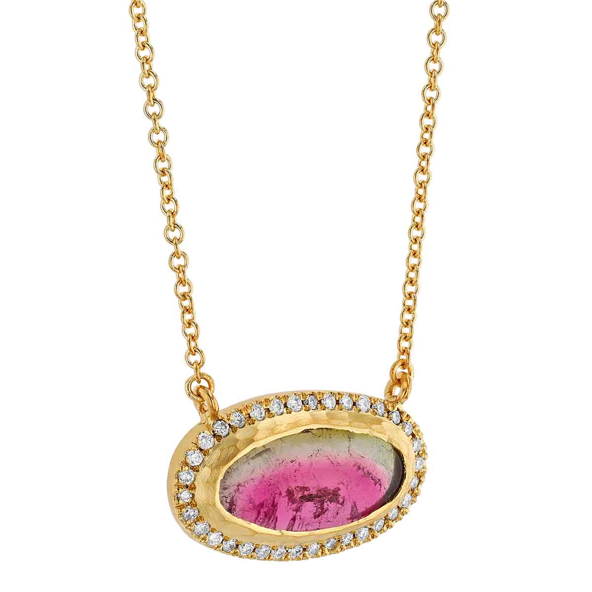 Marika Multicolored Tourmaline & Diamond Oval Pendant in Yellow Gold, 17