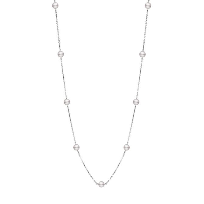 Mikimoto Akoya Cultured Pearl Station Necklace in White Gold, 32"
