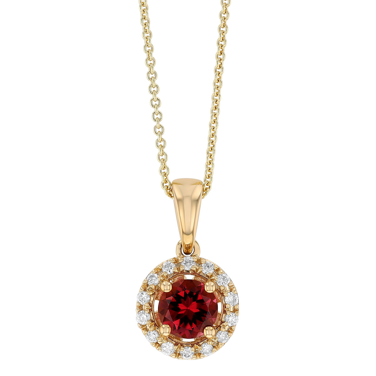Round Pink Tourmaline & Diamond Halo Pendant in Yellow Gold, 18