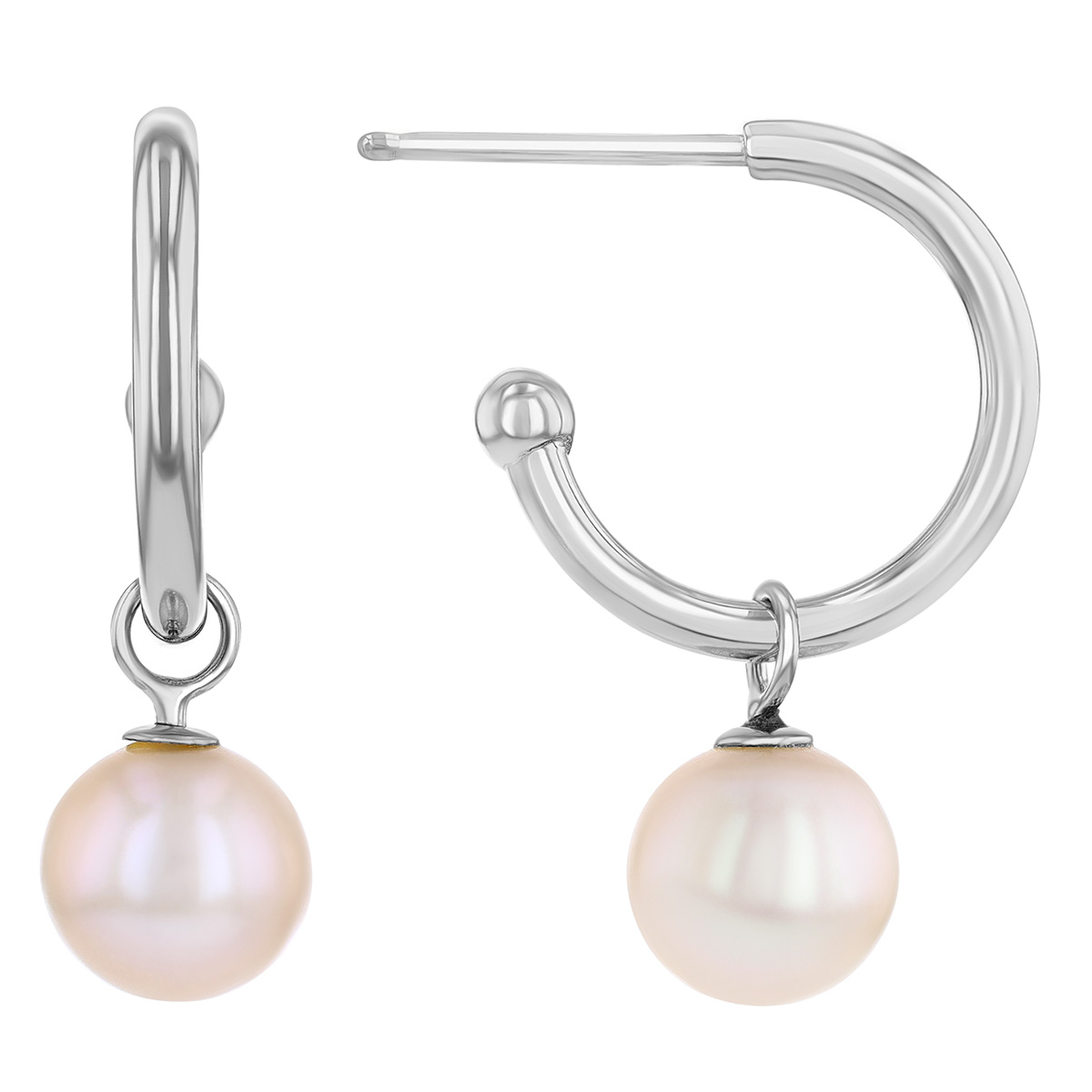 Cultured Pearl Dangle Hoop Earrings in White Gold