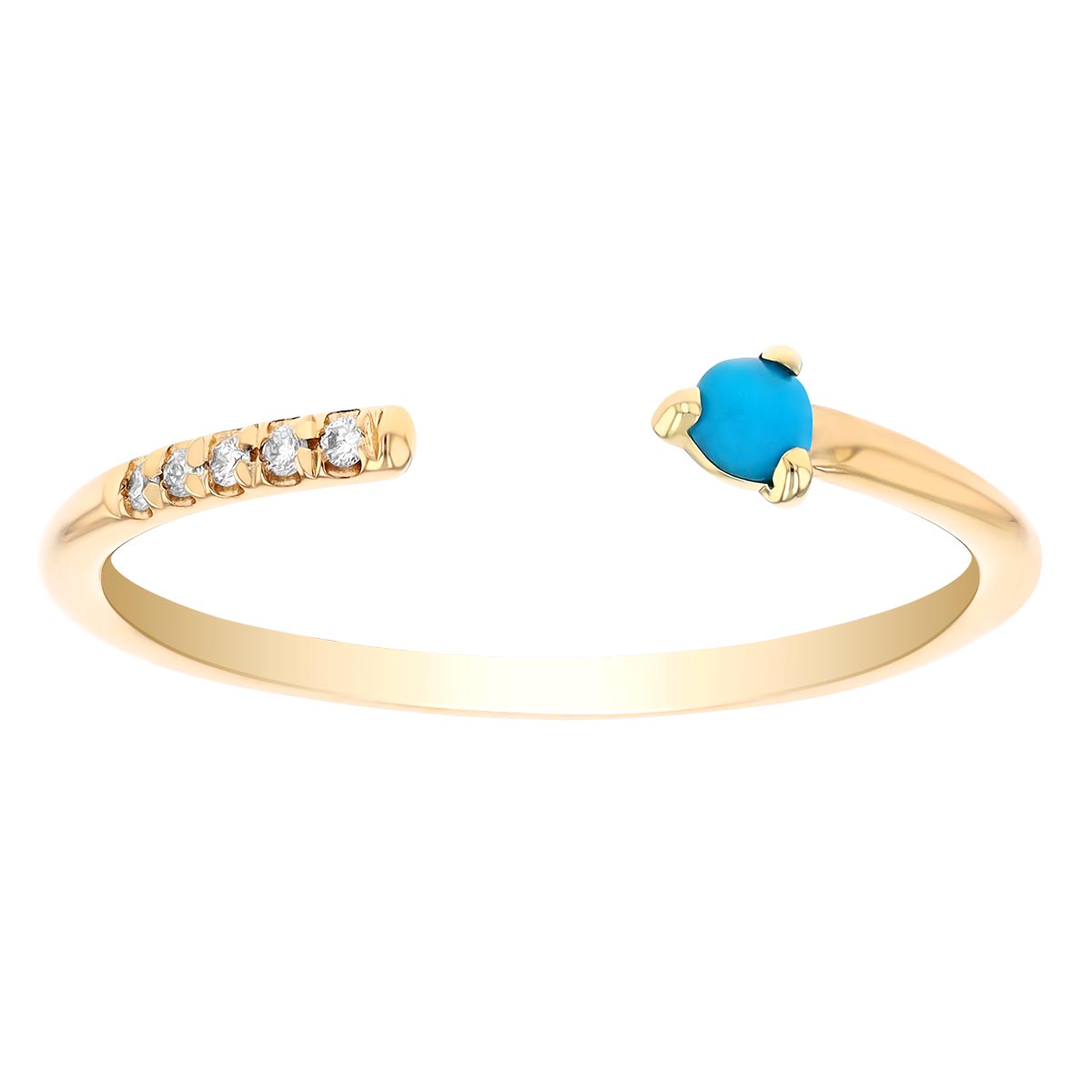 Zoe Chicco Round Cabochon Turquoise & Diamond Open Stacking Ring in Yellow Gold