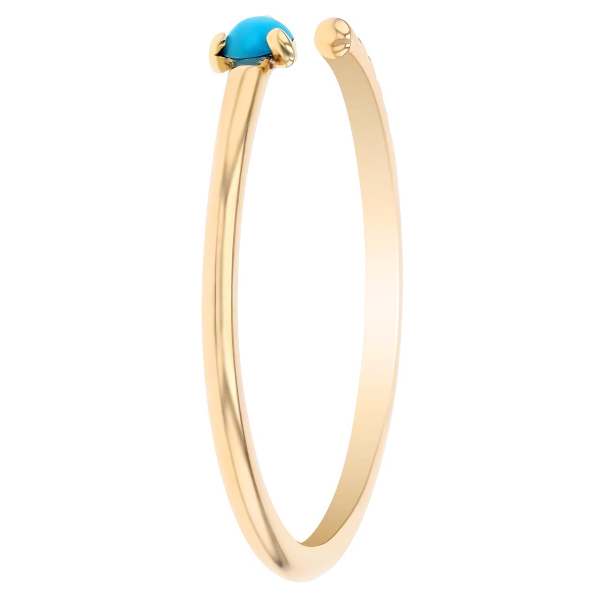 Zoe Chicco Round Cabochon Turquoise & Diamond Open Stacking Ring in Yellow Gold