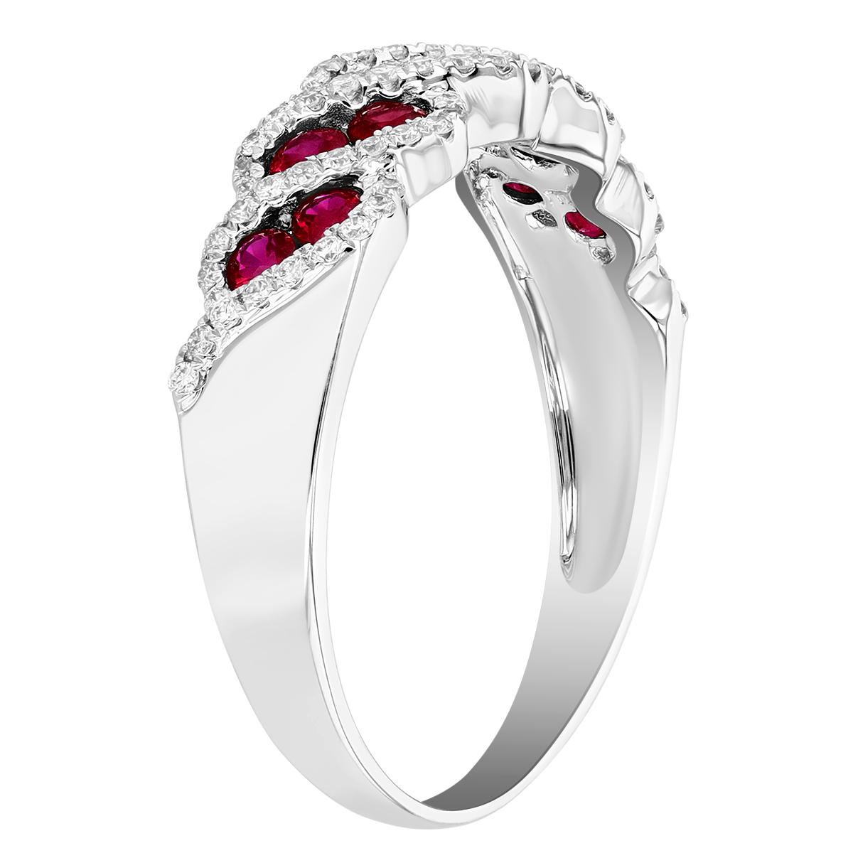 Ruby 2 Stone Twist Ring with Diamonds in White Gold
