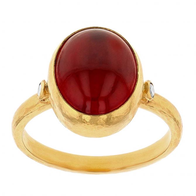 Gurhan Hessonite Garnet Cabochon & Diamond Ring in 22/24K Yellow Gold