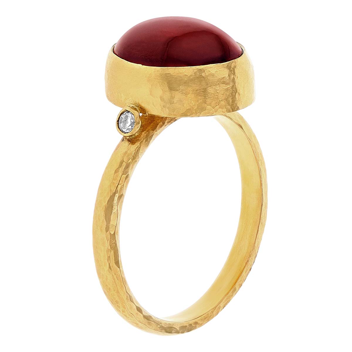 Gurhan Hessonite Garnet Cabochon & Diamond Ring in 22/24K Yellow Gold