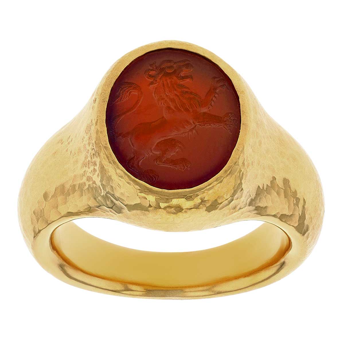 Gurhan Carnelian Chalcedony Intaglio Lion Signet Ring in 24K Yellow Gold |  OKRYGIN157659 | Borsheims