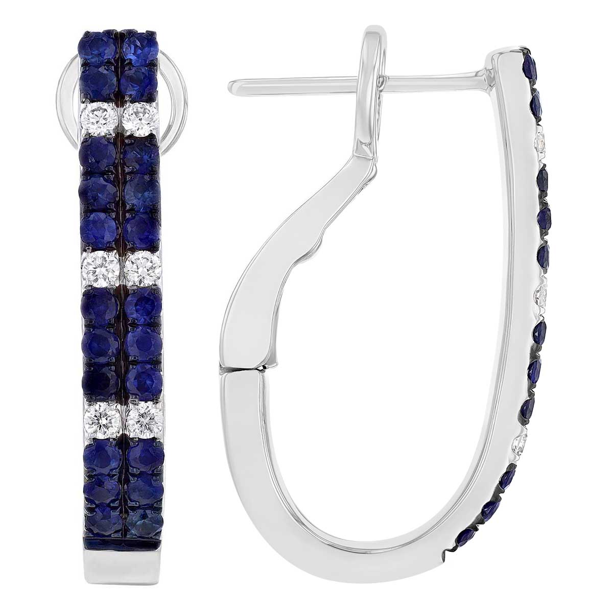 Sapphire & Diamond 2 Row J-Hoop Earrings in White Gold & Black Rhodium