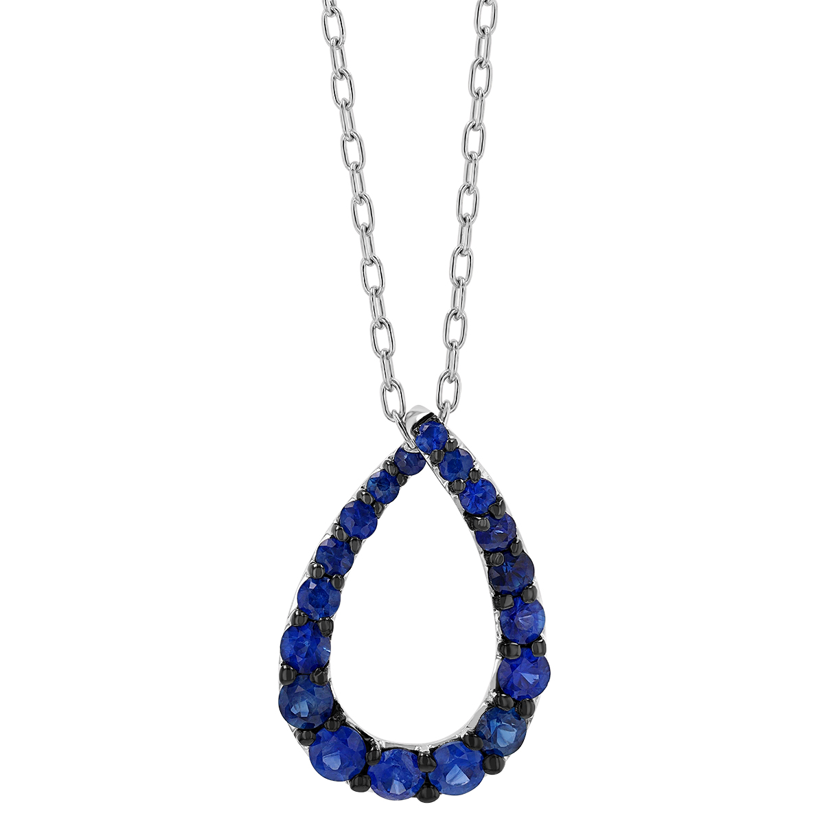 Sapphire Open Teardrop Pendant in White Gold with Black Rhodium, 18