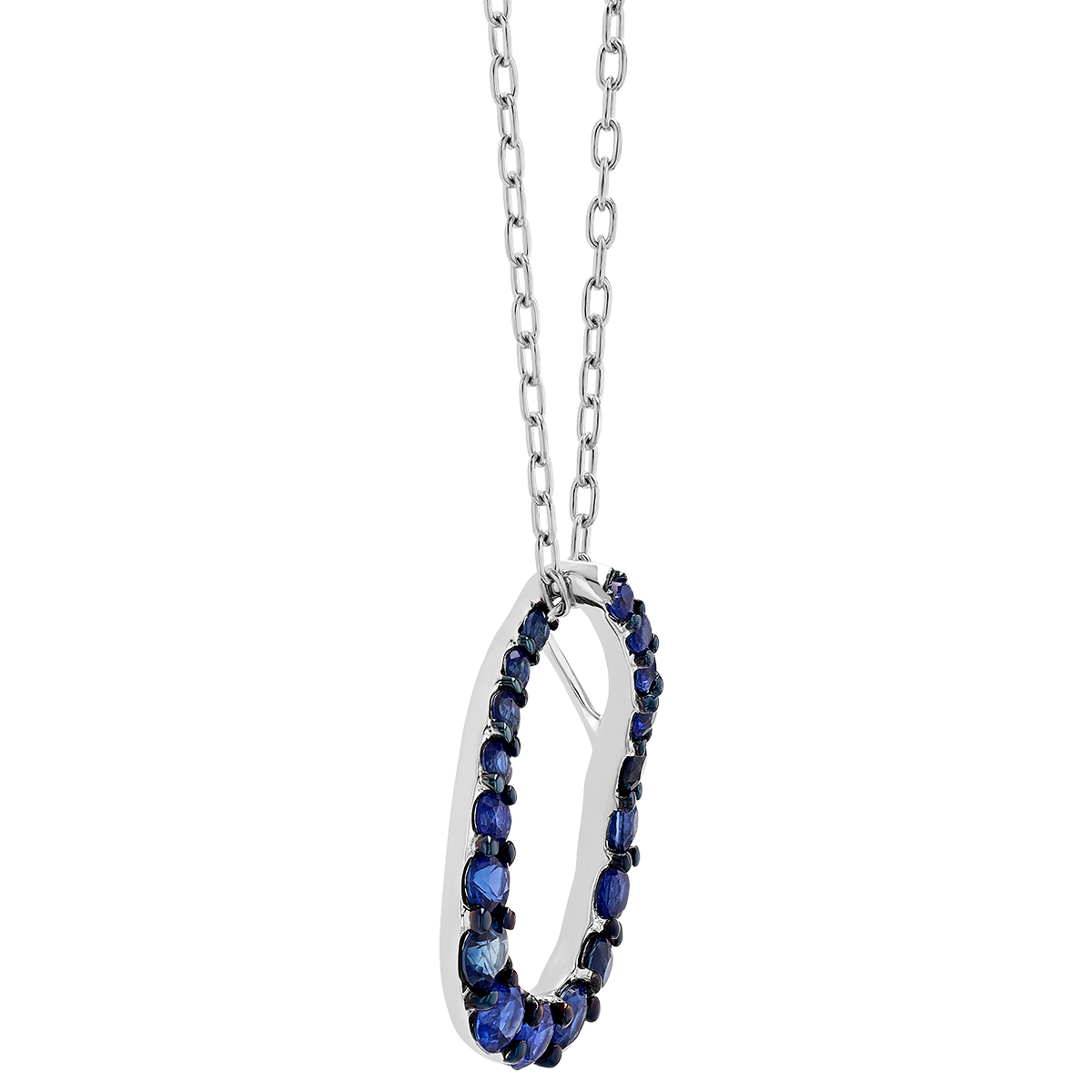 Sapphire Open Teardrop Pendant in White Gold with Black Rhodium, 18