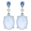 Aquamarine Cabochon & Diamond Dangle Earrings in White Gold