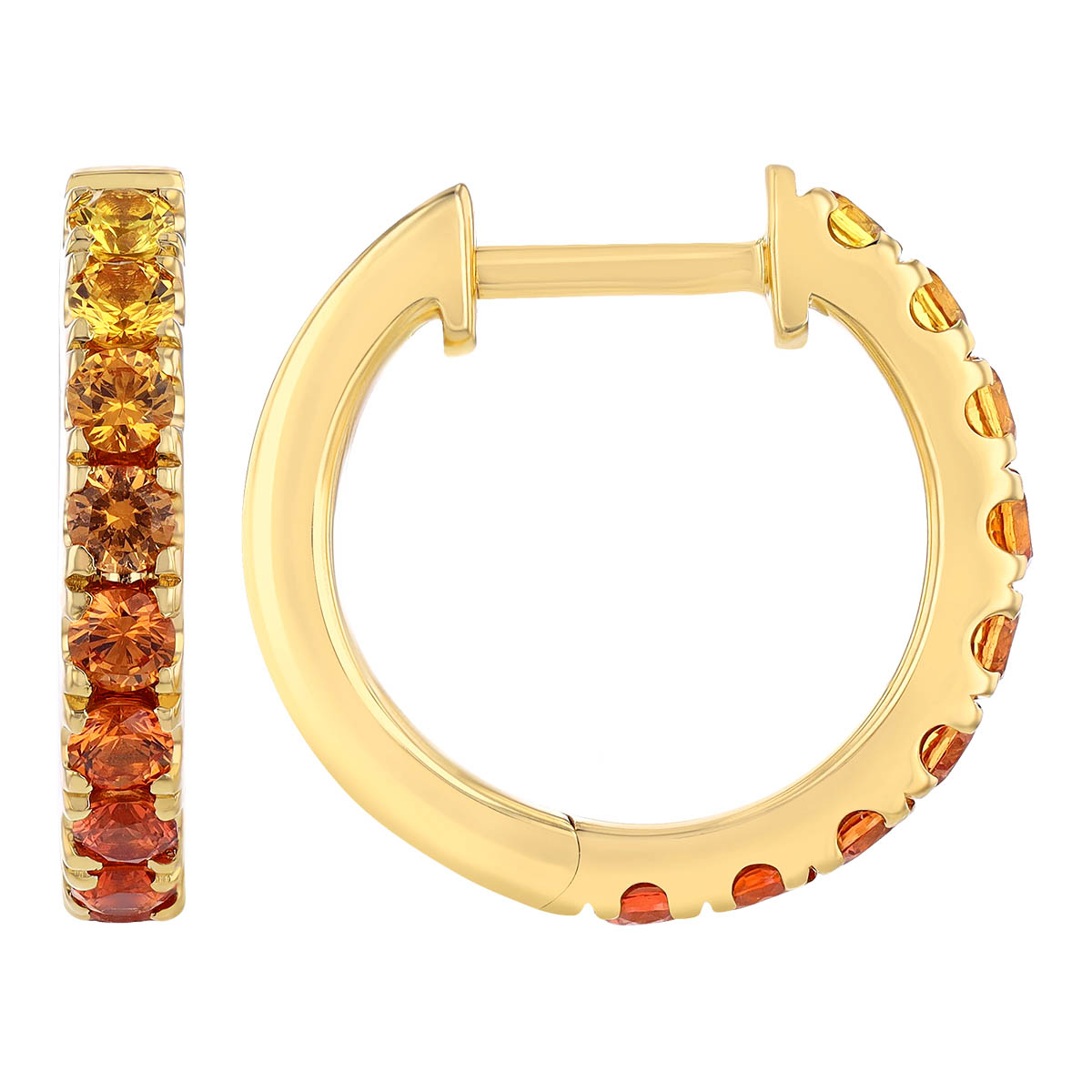 Warm Toned Sapphire Ombre Huggie Hoop Earrings in Yellow Gold