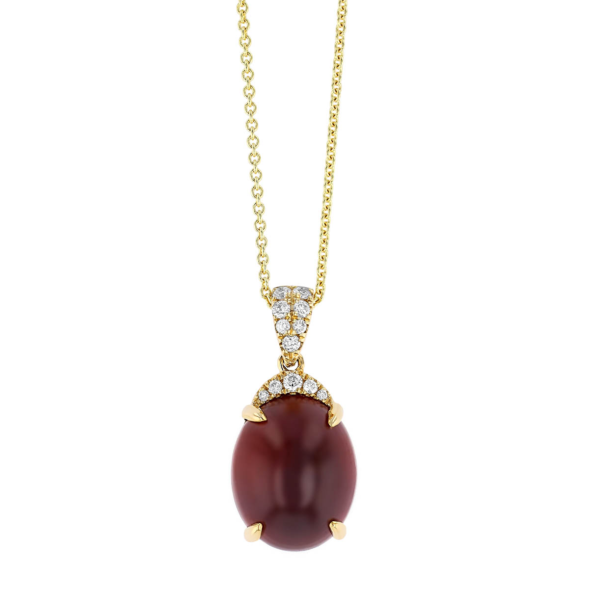 Oval Hessonite Garnet Cabochon & Diamond Pavé Bail Pendant in Yellow Gold, 18