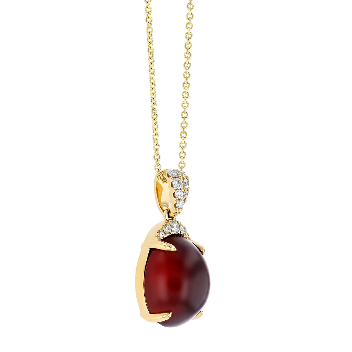 Oval Hessonite Garnet Cabochon & Diamond Pavé Bail Pendant in Yellow Gold, 18