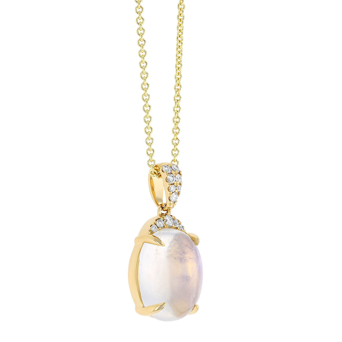 Oval Moonstone Cabochon & Diamond Pavé Bail Pendant in Yellow Gold, 18