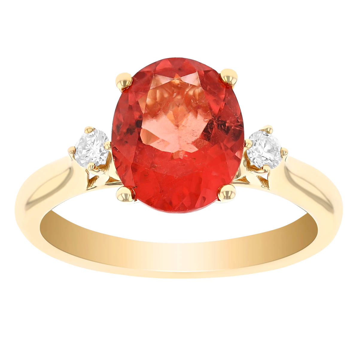 Oval Orange Tourmaline & Diamond 3 Stone Ring in Yellow Gold